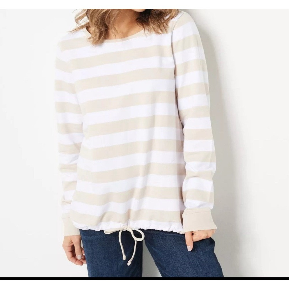 Belle Beach Kim Gravel Coastal Cool Women's Top Plus 4X French Terry‎ White QVC